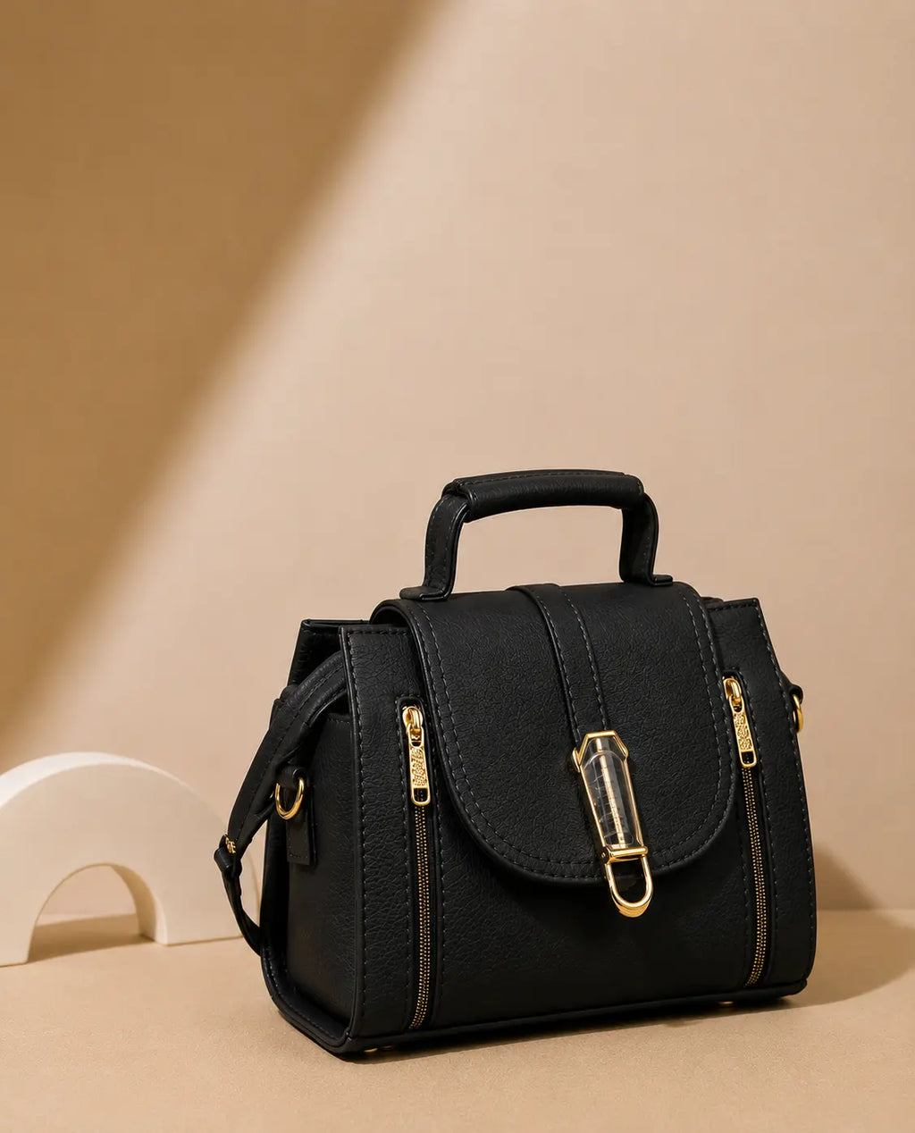  Black Double Zipper Hand bag 