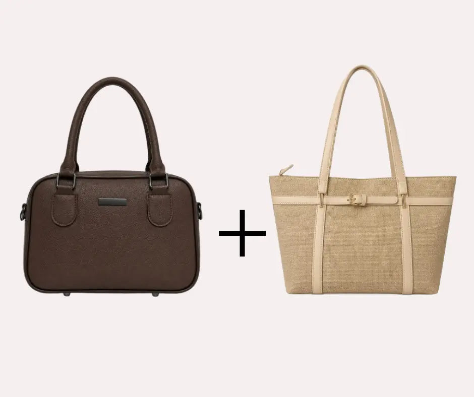 Brown Crossbody + Beige Aira Tote