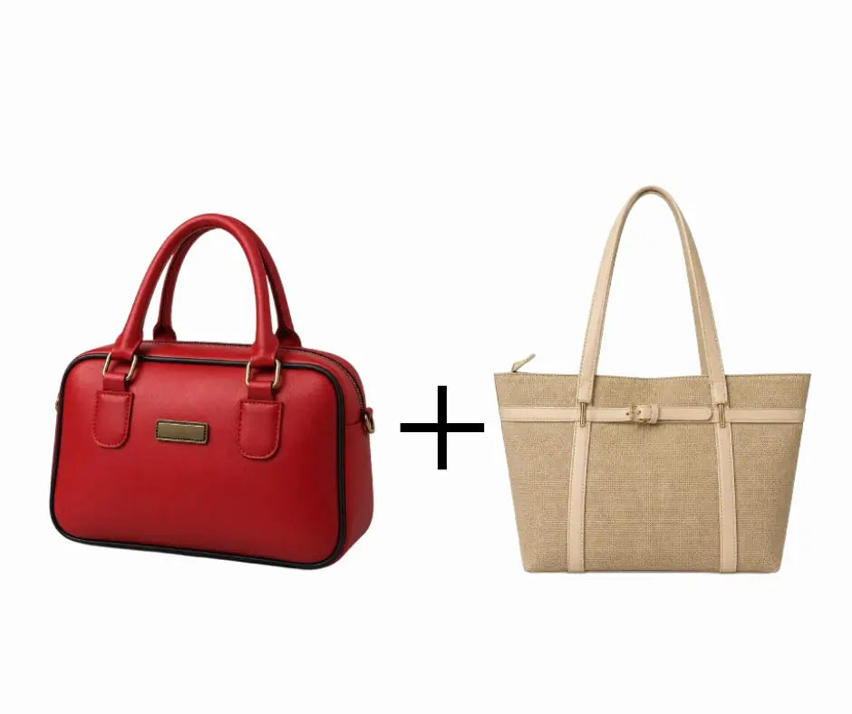 Red Crossbody + Beige Aira Tote