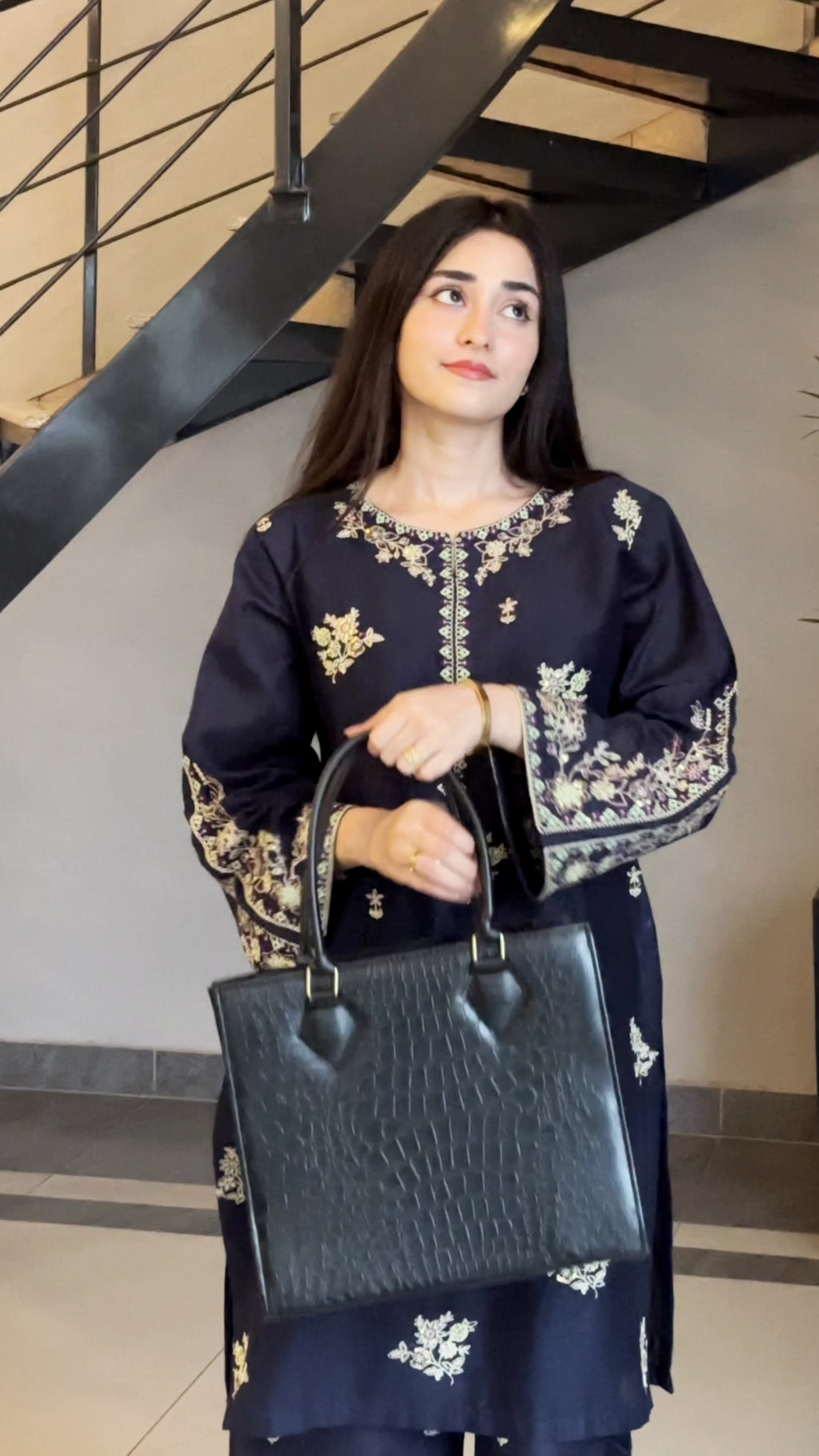 black leather bag